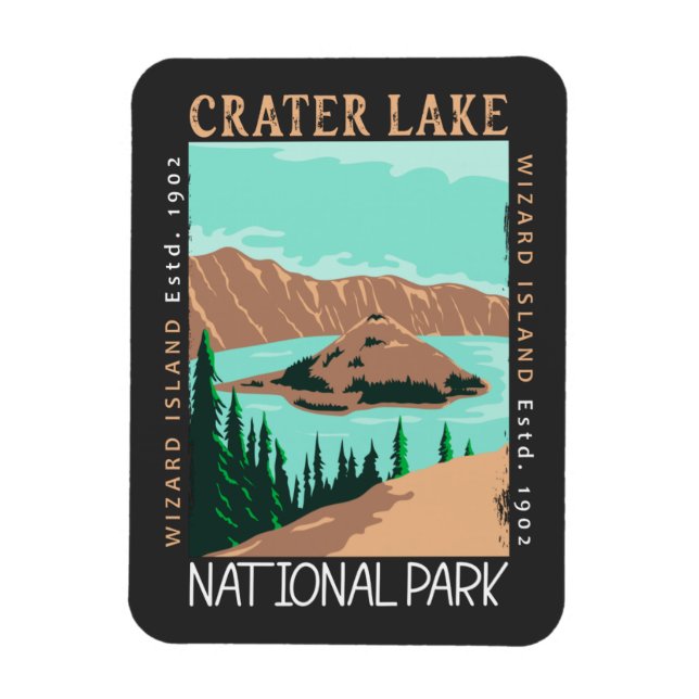 Ímã Crater Lake National Park Oregon Retro Distúrbio (Vertical)