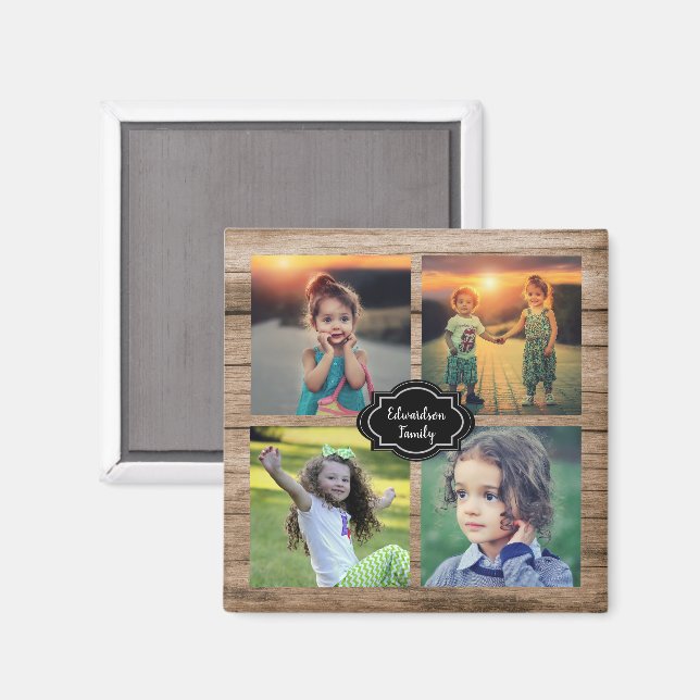 Imã Create your own family photo collage monogram name (Front/Back)