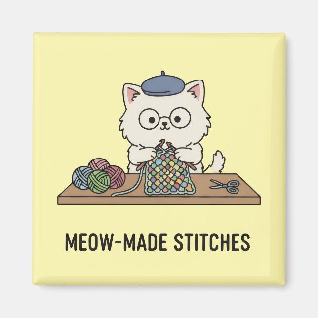 Imã Creative Cute Cat Knitting Craft Cartoon Magnet (Frente)