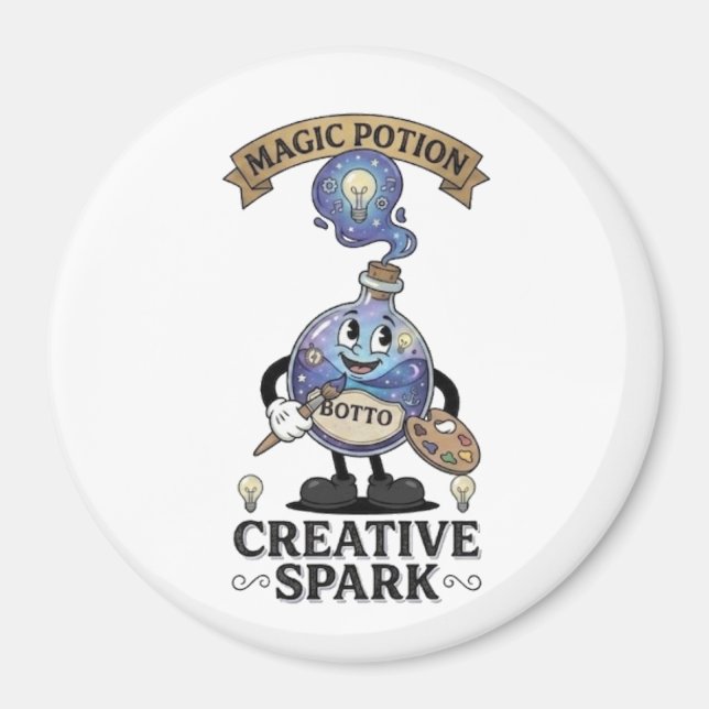 Imã Creative Spark Magic Potion Retro Artist Mascot (Frente)