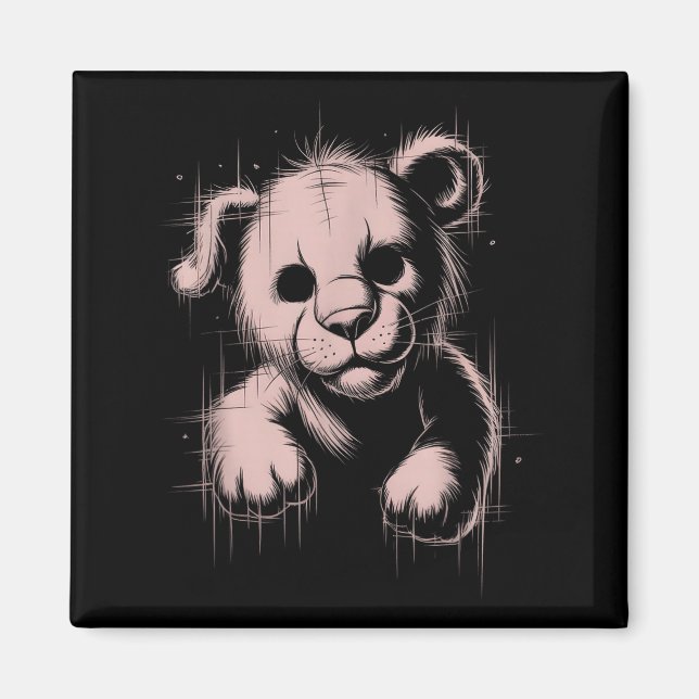 Imã Creepy Cute Goth Teddy Lion Horror Sketch Nge Bear (Frente)