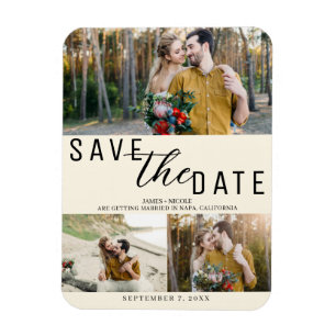 Ímã Creme Sobre Branco Salvar Data Casamento 3 Fotos