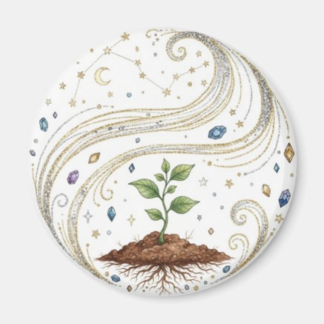Imã Crescimento Cósmico Planta da Natureza com Raízes  (Frente)