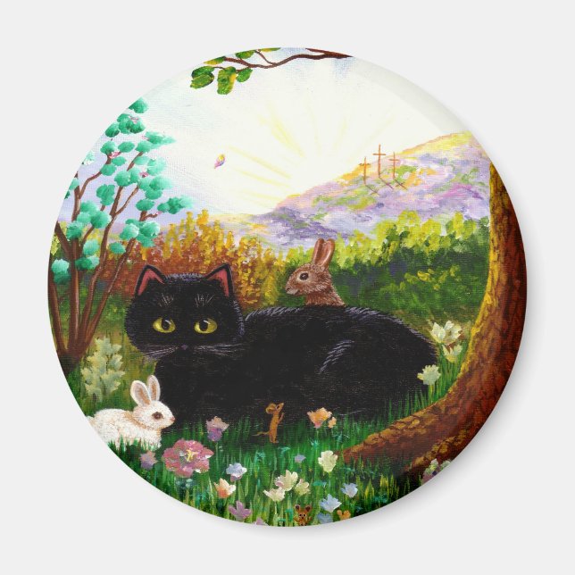 Imã Criações de Pintura Cristã de Gato Negro LRA (Frente)