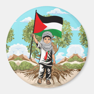Imã Criança com a bandeira Keffiyeh Palestine