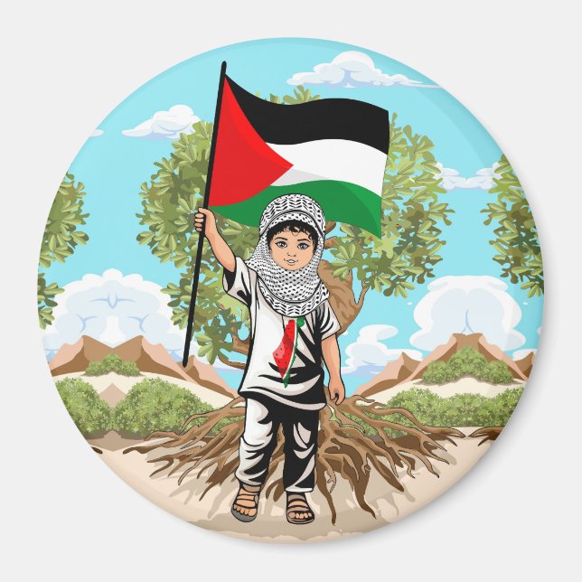 Imã Criança com a bandeira Keffiyeh Palestine (Frente)
