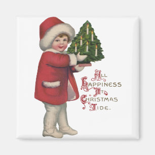Imã Criança com Árvore de Natal Ilustração Antiga Arte