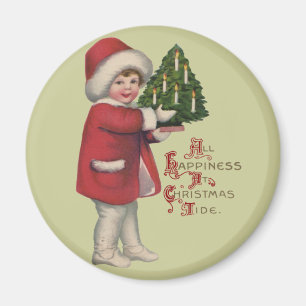 Imã Criança com Árvore de Natal Ilustração Antiga Arte