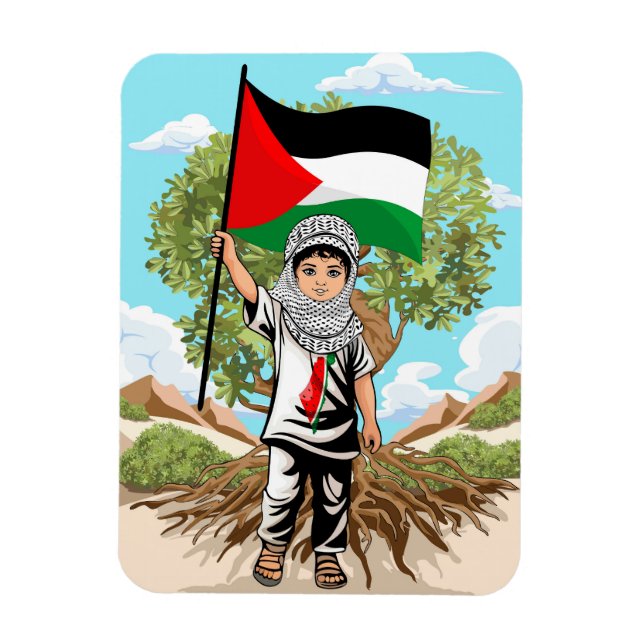 Ímã Criança com Keffiyeh Palestine Flag e Olive Tree (Vertical)