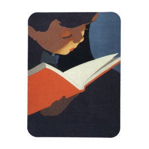 Ímã Criança do vintage que lê um livro da biblioteca