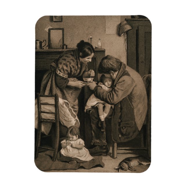 Ímã Criança doente apoiada por seu pai e mãe (Vertical)