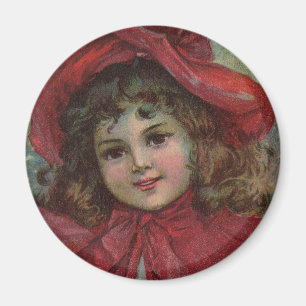 Imã Criança vintage de Natal com vestido vermelho vito