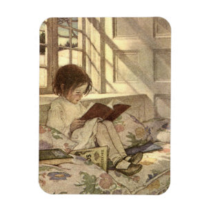 Ímã Criança Vintage lendo um livro, Jessie Willcox Sm