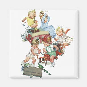 Imã Crianças Antigas Crianças Jogando com Caminhões de