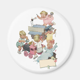 Imã Crianças Antigas se Divertindo com Trens de Brinqu