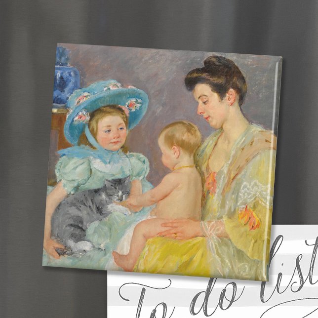 Imã Crianças brincando com um gato | Mary Cassatt (Criador carregado)