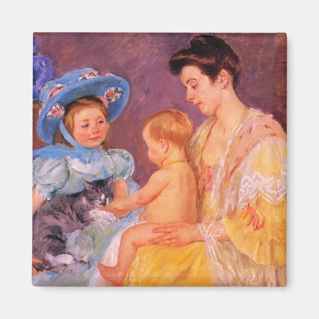 Imã Crianças brincando com um gato (por Mary Cassatt) (Frente)