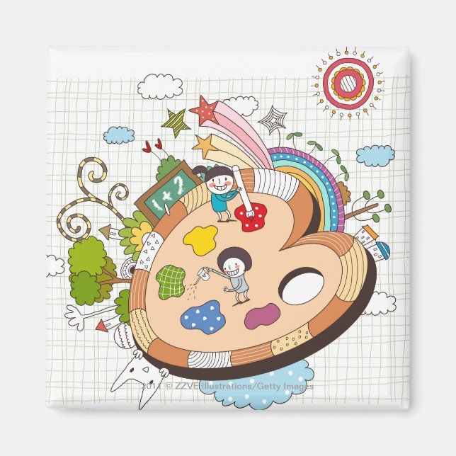 Imã Crianças com pincéis (Frente)