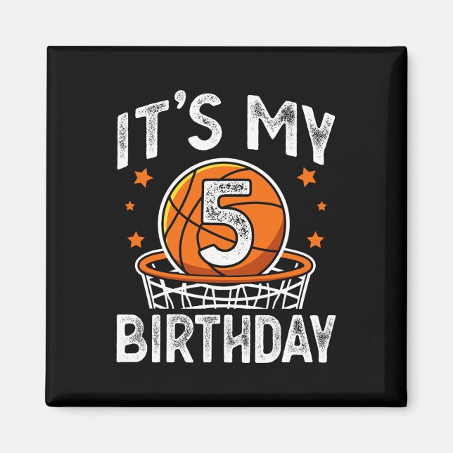 Imã Crianças de 5 anos jogando basquete 5 de aniversár (Frente)