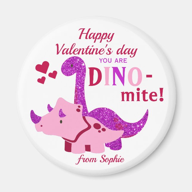 Imã Crianças Dia de os namorados Girly Dinosaur Dino-m (Frente)