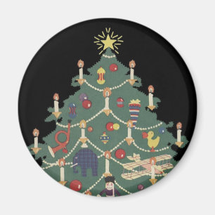 Imã Crianças do natal vintage em torno de uma árvore