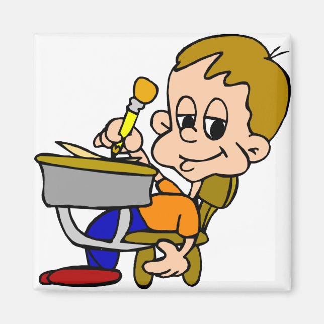 Imã Crianças Escrevendo na mesa (Frente)