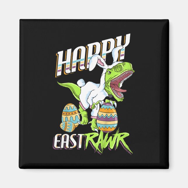 Imã Crianças Feliz Eastrawr Cute Trex Dinossaur Páscoa (Frente)