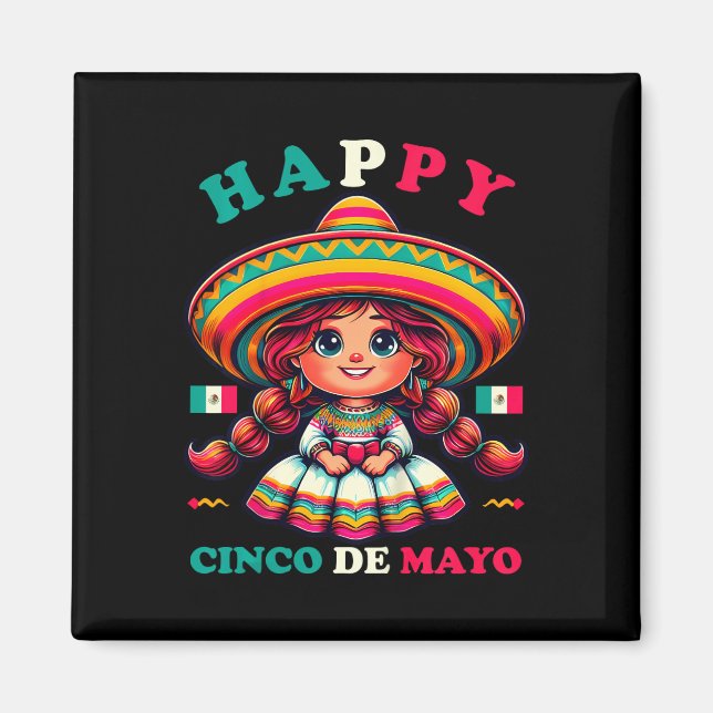 Imã Crianças Felizes Cinco de Mayo Camisa Garotas Mexi (Frente)