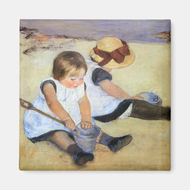 Imã Crianças Jovens Jogando na Praia (Mary Cassatt) (Frente)