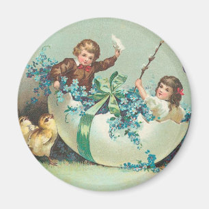 Imã Crianças na Vintage Floral Eggshell Boat