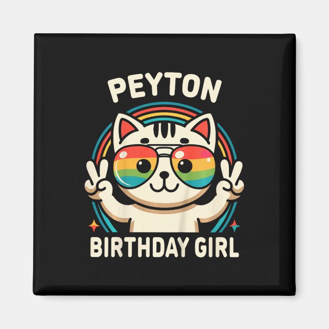 Imã Crianças Nome Peyton Birthday Girl Cat (Frente)