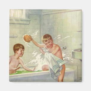 Imã Crianças Vintage, Irmãos Garotos Brincando em Tu