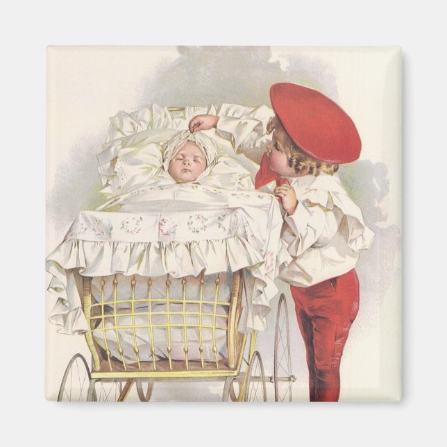 Imã Crianças vitorianas, crianças e bebês em Pram (Frente)