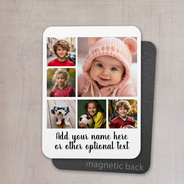 Ímã Criar uma Colagem de Fotos Personalizada com 6 Fot (Personalized magnet with photo collage and text)