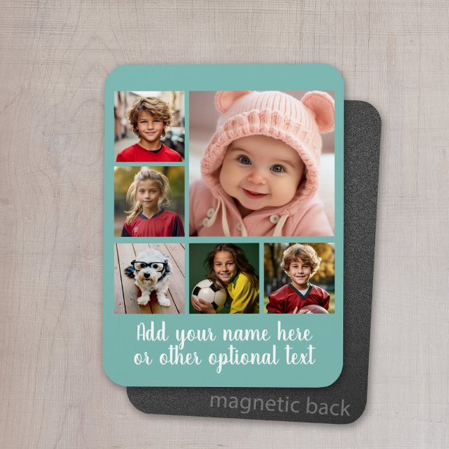 Ímã Criar uma Colagem de Fotos Personalizada com 6 Fot (Personalized magnet with photo collage and text)