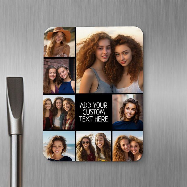 Ímã Criar uma Colagem de Fotos Personalizada com 8 Fot (Personalized fridge magnet - add photos and custom text)