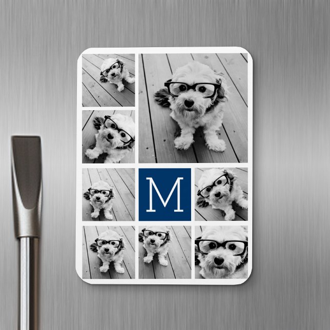 Ímã Criar uma Colagem de Fotos Personalizada com 8 Fot (Personalized fridge magnet - add photos and custom text)