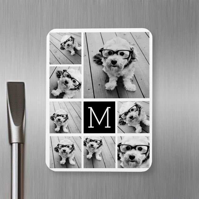 Ímã Criar uma Colagem de Fotos Personalizada com 8 Fot (Personalized fridge magnet with photos and text)