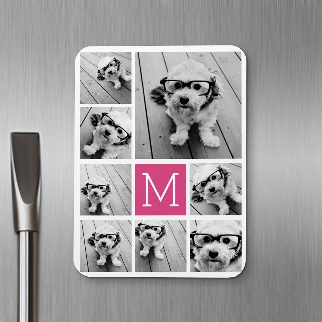 Ímã Criar uma Colagem de Fotos Personalizada com 8 Fot (Personalized fridge magnet - add photos and custom text)