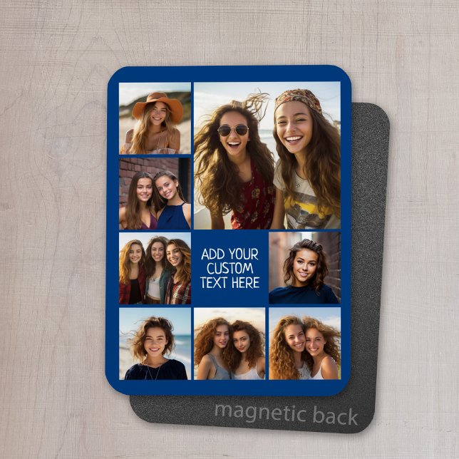 Ímã Criar uma Colagem de Fotos Personalizada com 8 Fot (Personalized refrigerator magnet with photo collage and custom text - add 8 photos to this design)