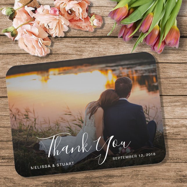 Ímã Crie a sua foto de casamento Obrigado (Create your own Thank you Wedding photo flexible magnetic card. Very unique and personal card.)