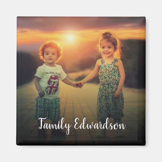 Imã Crie o nome do monograma de fotos da sua família (Frente)