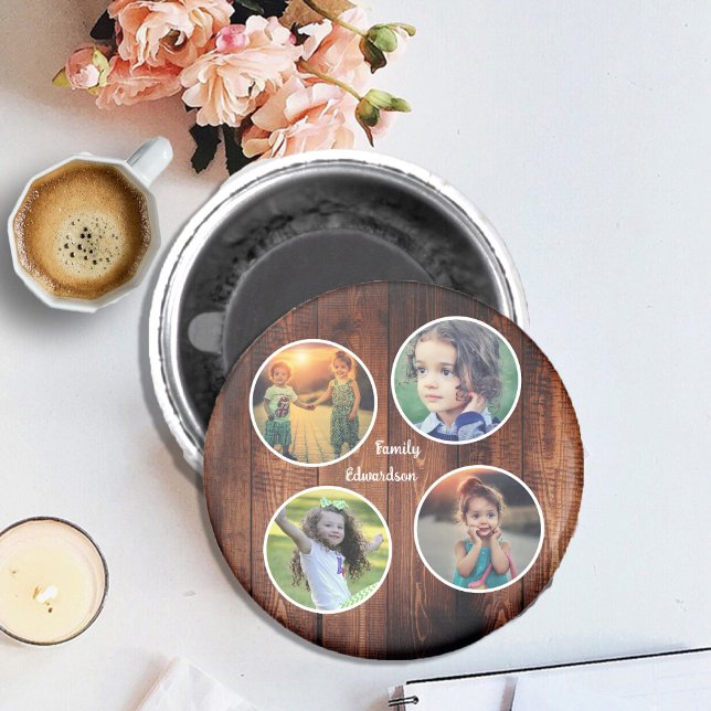 Imã Crie os monogramas de colagem de fotos da sua famí (Create your own keepsake, memories, family photo collage magnet. You can also add your own name.)