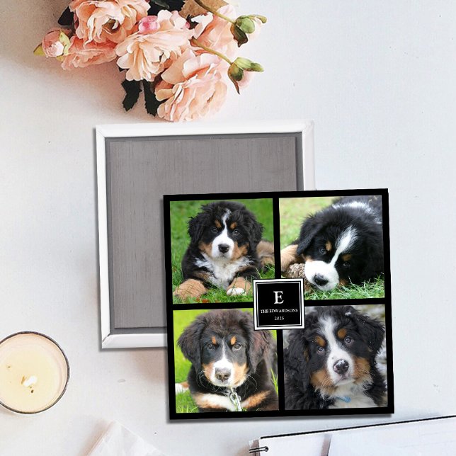 Imã Crie os monogramas de colagem de fotos da sua famí (Create your own family photo collage monogrammed magnet. A very personal and unique magnet.)