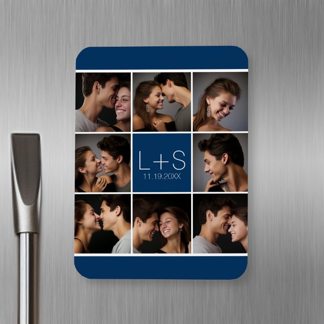 Ímã Crie seu próprio Monograma de Colagem de Fotos de  (Personalized fridge magnet with photos and text)