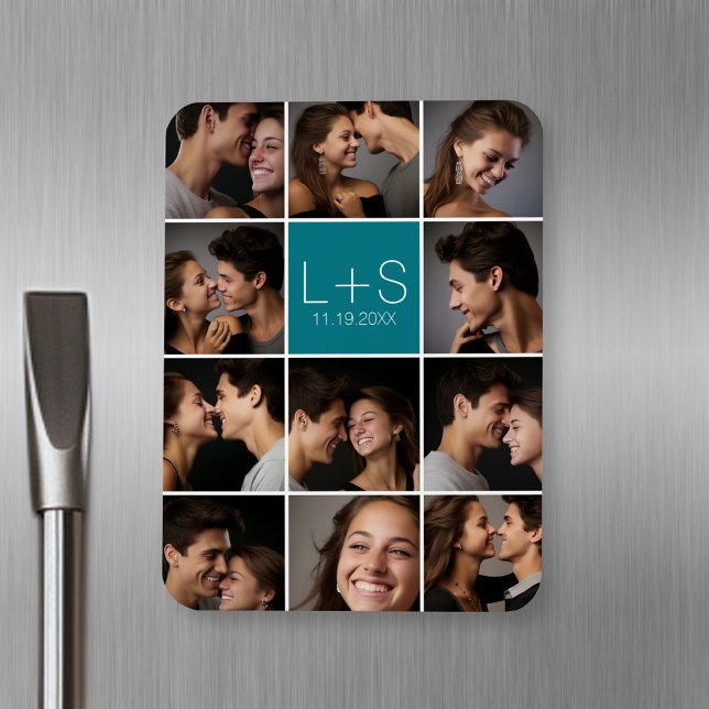 Ímã Crie seu próprio Monograma de Colagem de Fotos de  (Personalized fridge magnet with photos and text)
