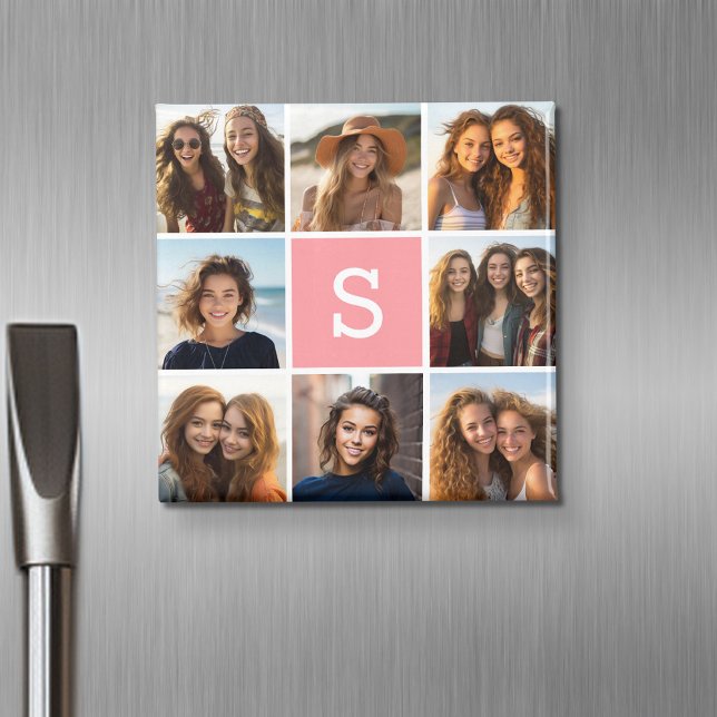 Imã Crie seu próprio Monograma Personalizado de Colage (Personalized fridge magnet with photos and custom text)