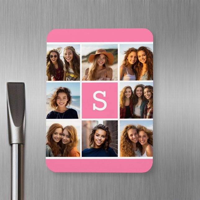 Ímã Crie seu próprio Monograma Personalizado de Colage (Personalized fridge magnet with photos and text)