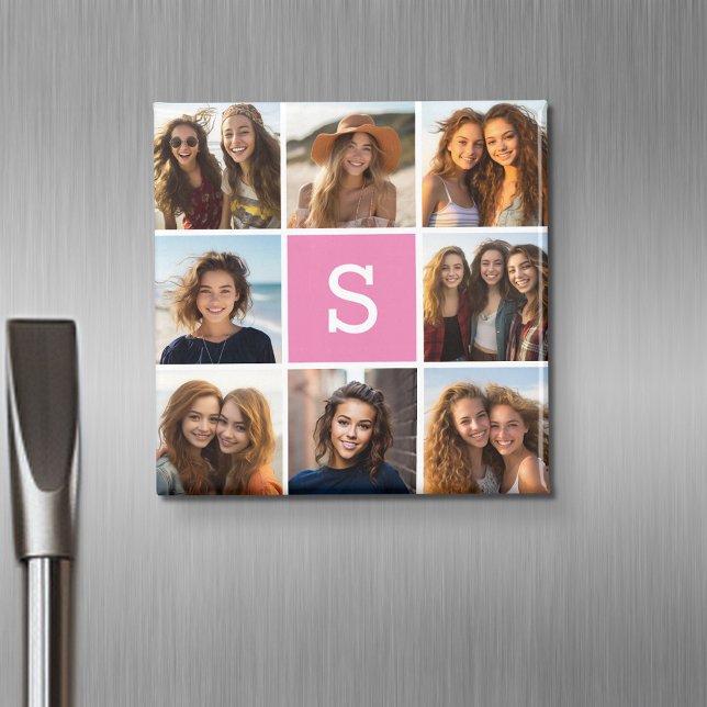 Imã Crie seu próprio Monograma Personalizado de Colage (Personalized fridge magnet with photos and custom text)