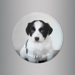 Imã Crie seu próprio nome e ano de foto do Pet<br><div class="desc">Crie seu próprio ímã personalizado fofo com sua foto e texto de estimação. Adicione facilmente a sua fotografia de cão/gato/bebê, nome e ano na barra lateral. O texto aparecerá na parte inferior da sua foto em texto branco curvo. Faz um excelente para amantes de animais de estimação e uma maravilhosa...</div>